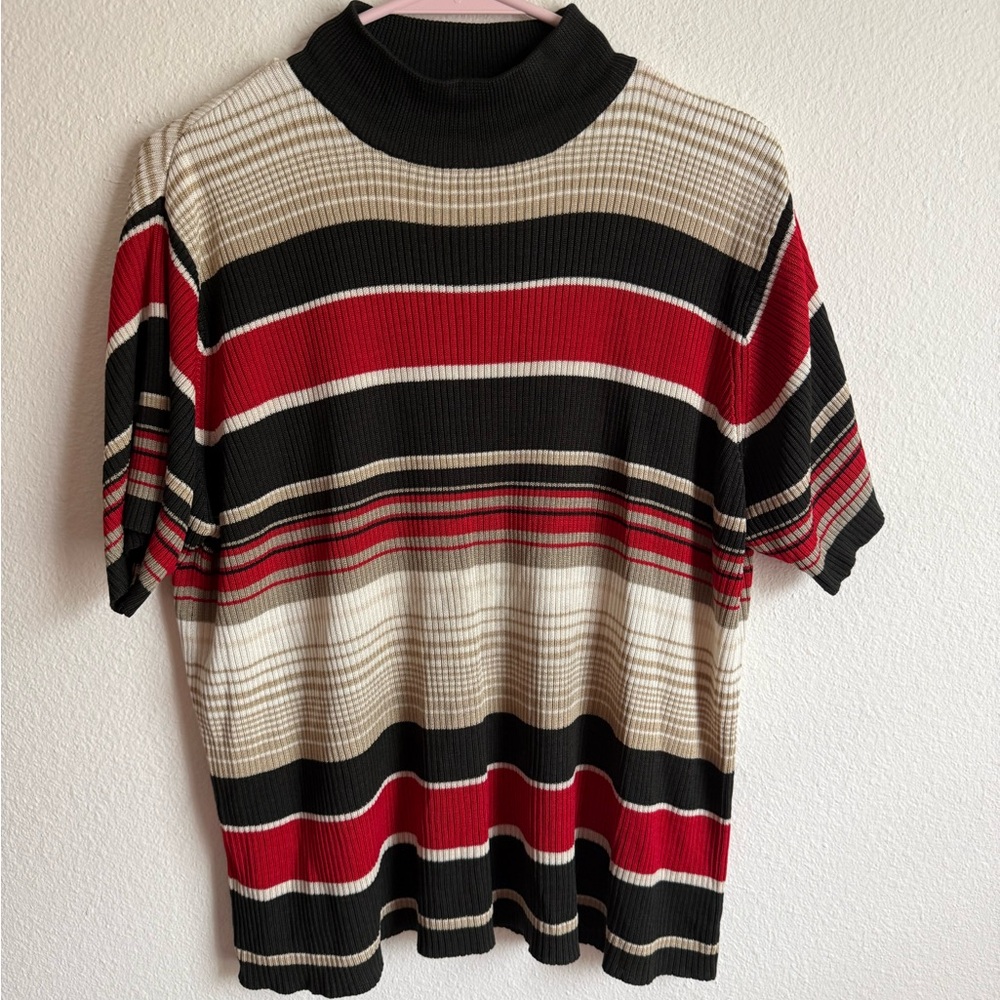 Designers Studio Originals Striped Mock Neck Knit Top